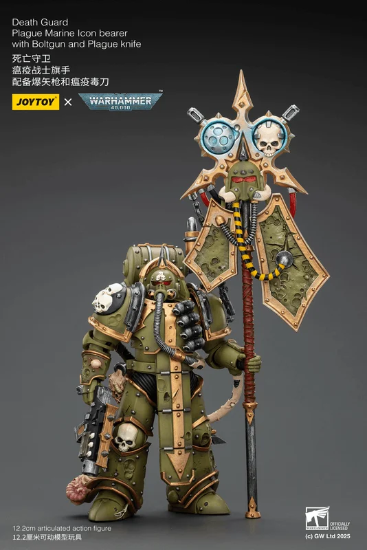 Death Guard Plague Marine Icon bearer with Boltgun and Plague knife