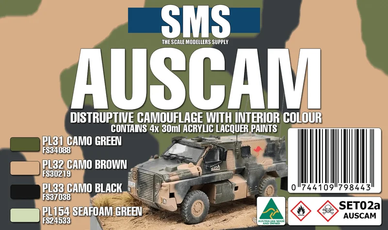 The Scale Modellers Supply (SMS) AUSCAM Colour Set **UPDATED SET ** (DISRUPTIVE CAMO + INTERIORS) - Paints